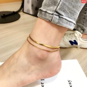 Double Chain blade Box Anklet Payel
