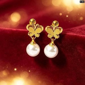 Crown Love Butterfly Pearl Gold Earrings