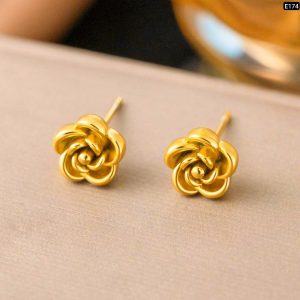 3D camellia Push Gold earrings
