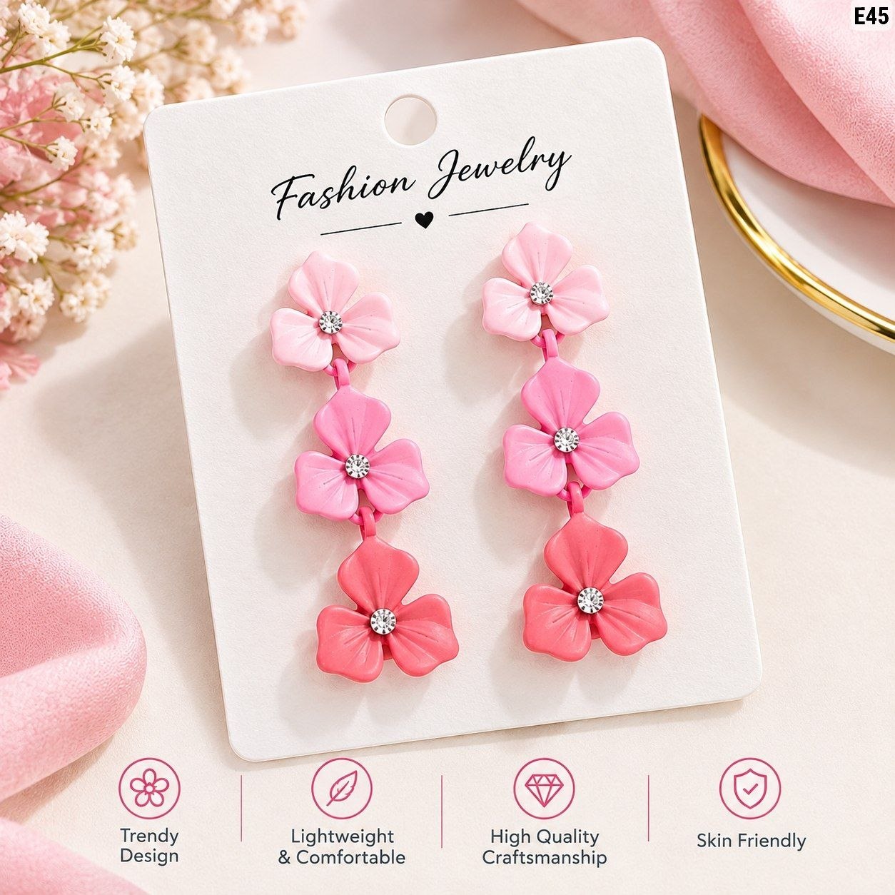 3 Flower Colorful Earrings - Image 3