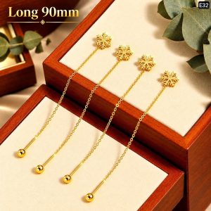 Snowflake Gold Needle Earrings combo (60-90) E30  Chain Long 60mm-90mm All Flower Size 10mm