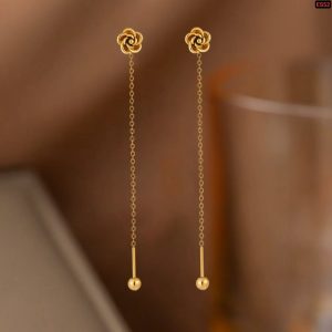 Camellia Flower Stainless Steel Gold Neddle Earings