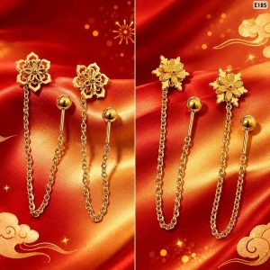 Floral Chain Threader Gold Earrings